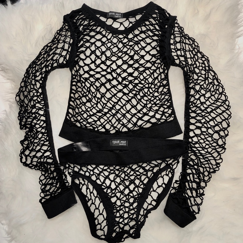 Tiger Mist TWO PIECE black mesh festival outfit